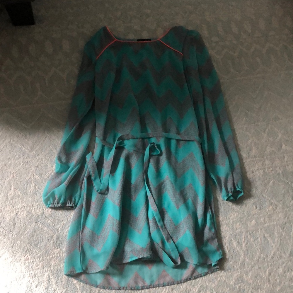 Teal Zigzag Belted Dress